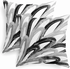CaliTime Throw Pillow Cases Pack of 2 Cozy Fleece Two-Tone Abstract Feather Decorative Cushion Covers for Couch Bed Sofa Farmhouse Decoration 16 X 16 Inches Black Grey