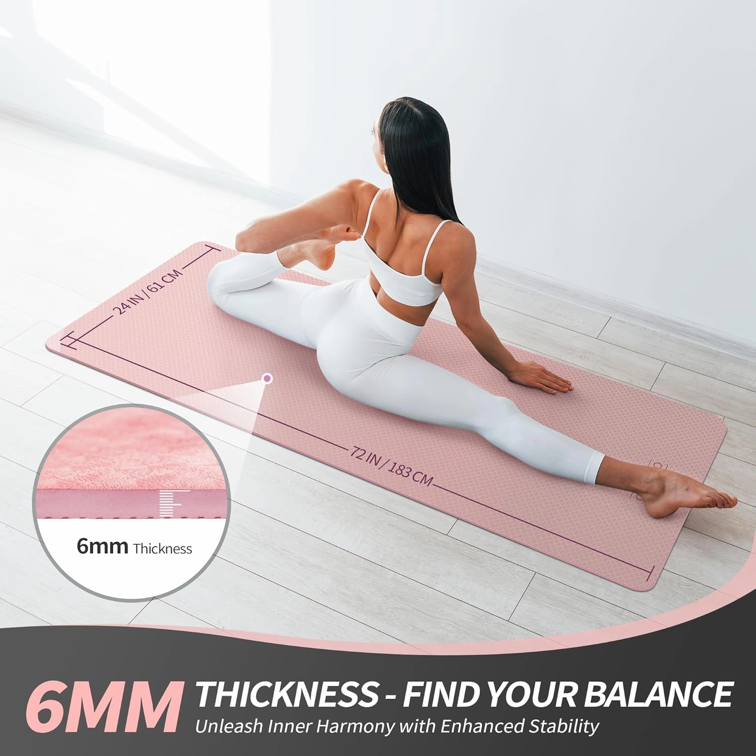 CAMBIVO Yoga Mat for Women Men Kids, 1/3 & 1/4 & 2/5 Inch Extra Thick Yoga Mat Non Slip, 72" x 24" TPE Yoga Mats, Workout Mat with Carrying Strap for Yoga, Pilates and Floor Exercises