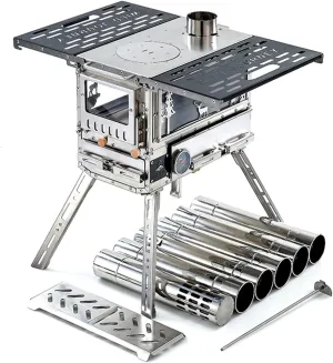 Camping Stoves for Tents, Shelters, Yurts Portable Wood Burning Folding Stove for Camp, Cooking Outdoor Compact Folding Wood Burning Stove with Chimney Pipes