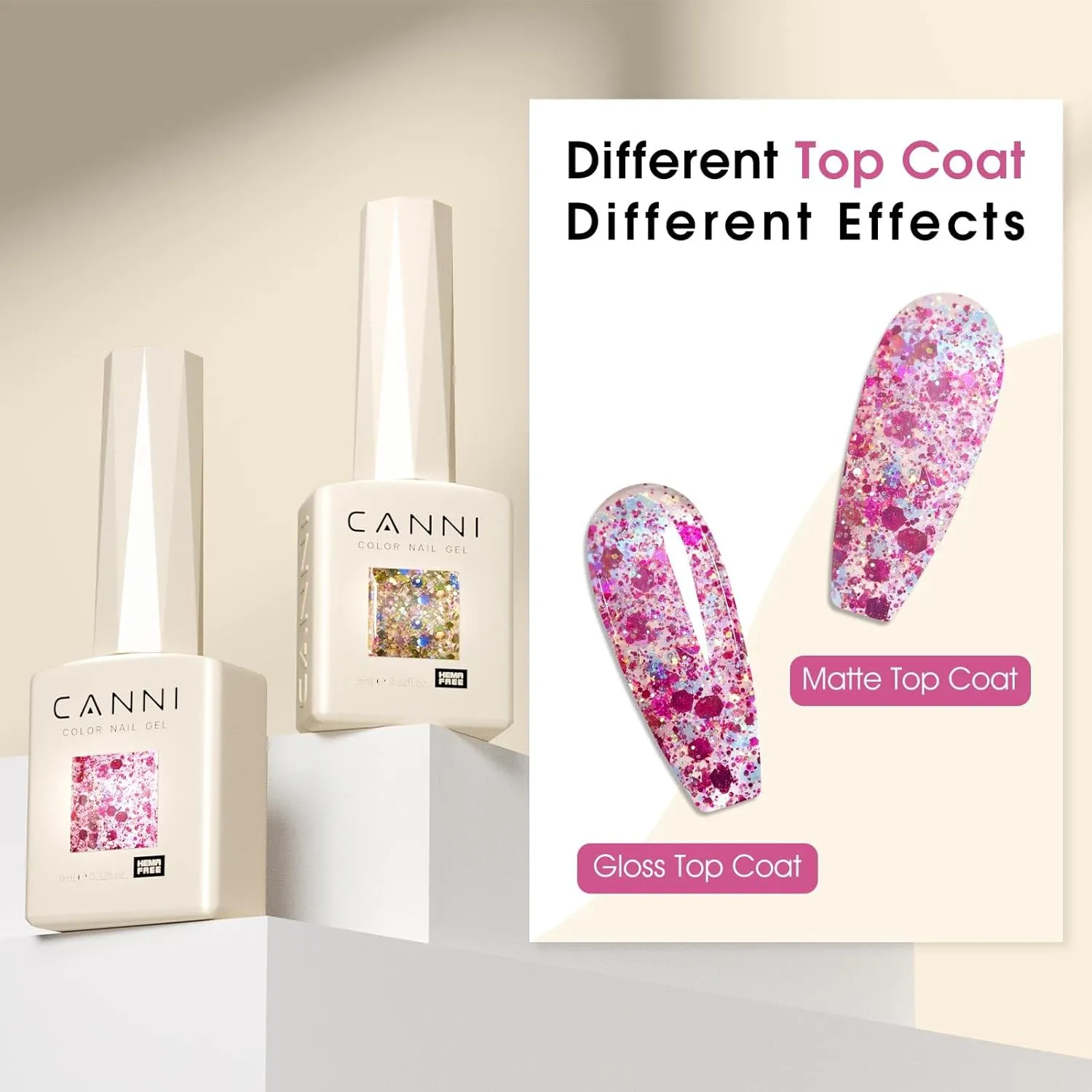 CANNI Gel Polish Glitter Gel Nail Polish Set, 8 Colors Glitter Nail Gel, Shiny Blue Red Brown Glitter Gel Polish U V LED Soak Off Manicure Glitz Flash Gel Series Kit Gift for Women Girls