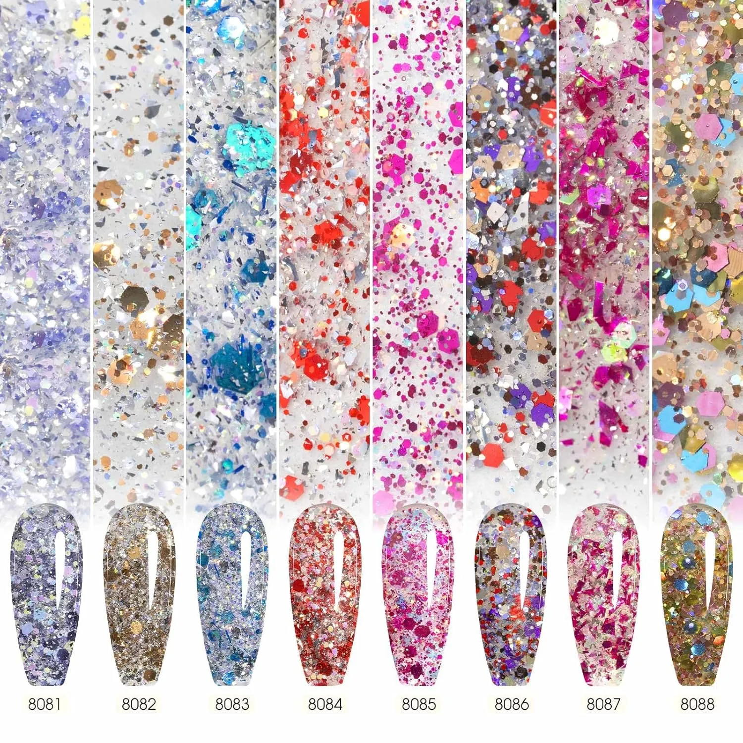 CANNI Gel Polish Glitter Gel Nail Polish Set, 8 Colors Glitter Nail Gel, Shiny Blue Red Brown Glitter Gel Polish U V LED Soak Off Manicure Glitz Flash Gel Series Kit Gift for Women Girls
