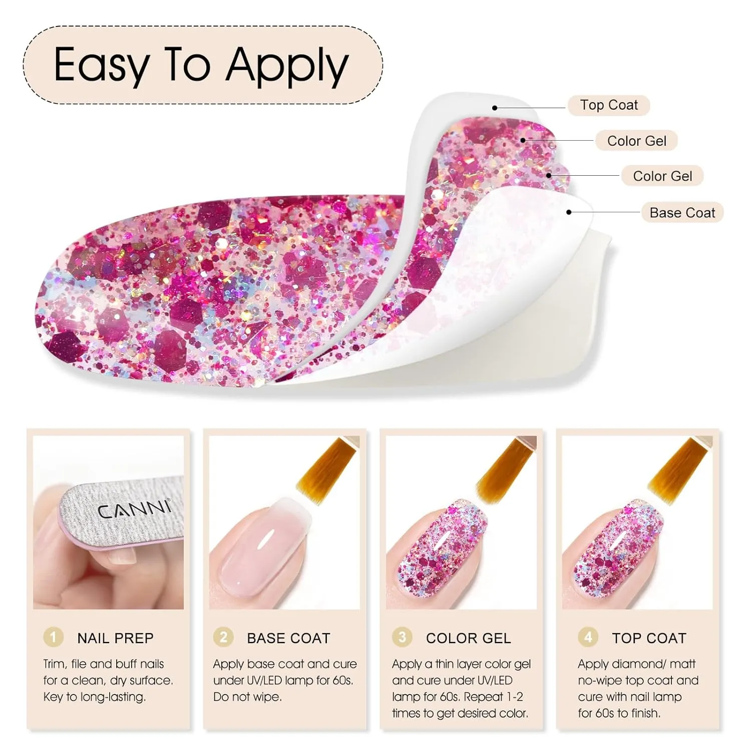 CANNI Gel Polish Glitter Gel Nail Polish Set, 8 Colors Glitter Nail Gel, Shiny Blue Red Brown Glitter Gel Polish U V LED Soak Off Manicure Glitz Flash Gel Series Kit Gift for Women Girls