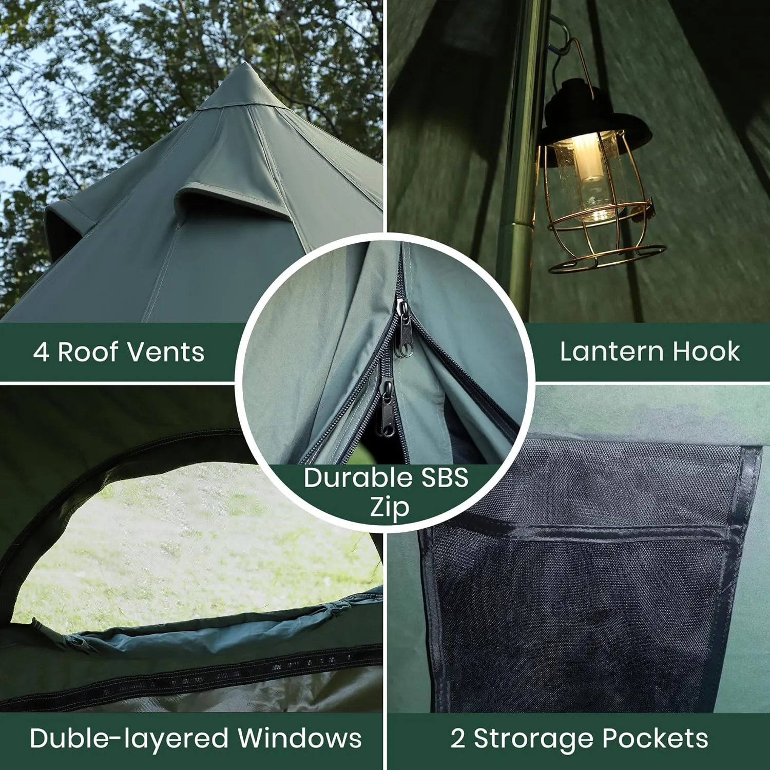 Canvas Bell Yurt Tent, 4-Seasons Shelter with Stove Jack & Waterproof, Luxury Camping Tent for Family Outdoor Adventures, 6-8 Person Use (3M-Army Green(10'))