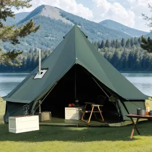 Canvas Bell Yurt Tent, 4-Seasons Shelter with Stove Jack & Waterproof, Luxury Camping Tent for Family Outdoor Adventures, 6-8 Person Use (3M-Army Green(10'))