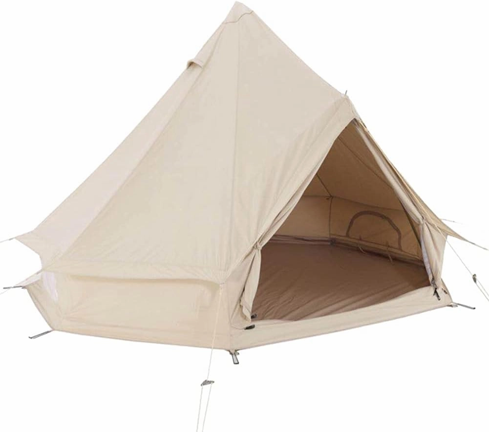 Canvas Bell Tent - Mongolian Yurt Tent 4-Season Double Layers Teepee Pyramids Indian Tent for Family Camping Outdoor Hunting