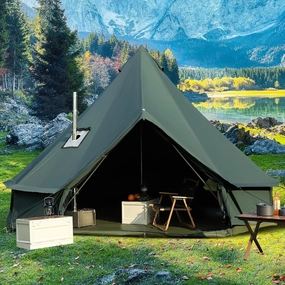 Canvas Bell Yurt Tent, 4-Seasons Shelter with Stove Jack & Waterproof, Luxury Camping Tent for Family Outdoor Adventures, 6-8 Person Use (3M-Army Green(10'))