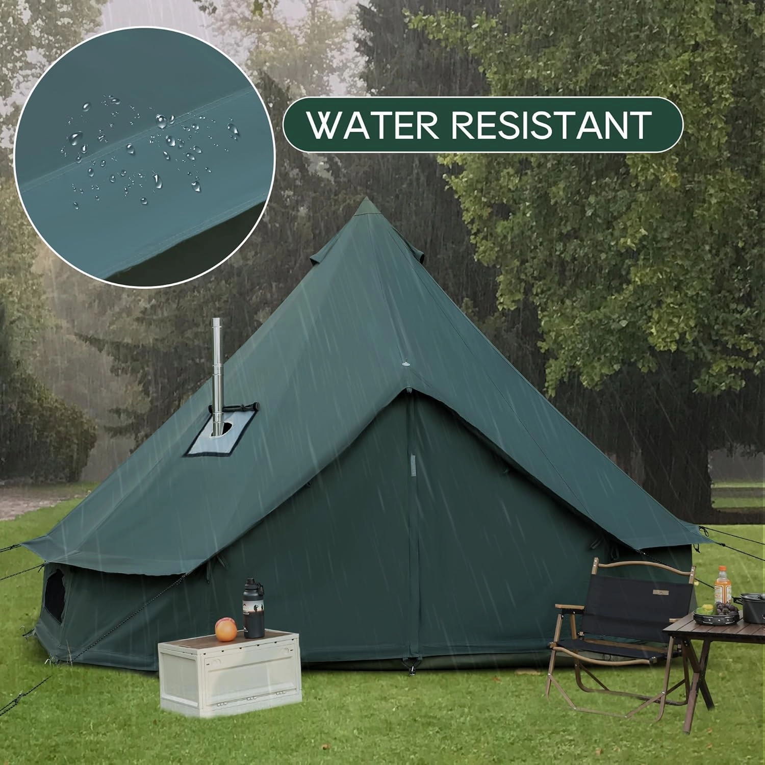 Canvas Bell Yurt Tent, 4-Seasons Shelter with Stove Jack & Waterproof, Luxury Camping Tent for Family Outdoor Adventures, 6-8 Person Use (3M-Army Green(10'))