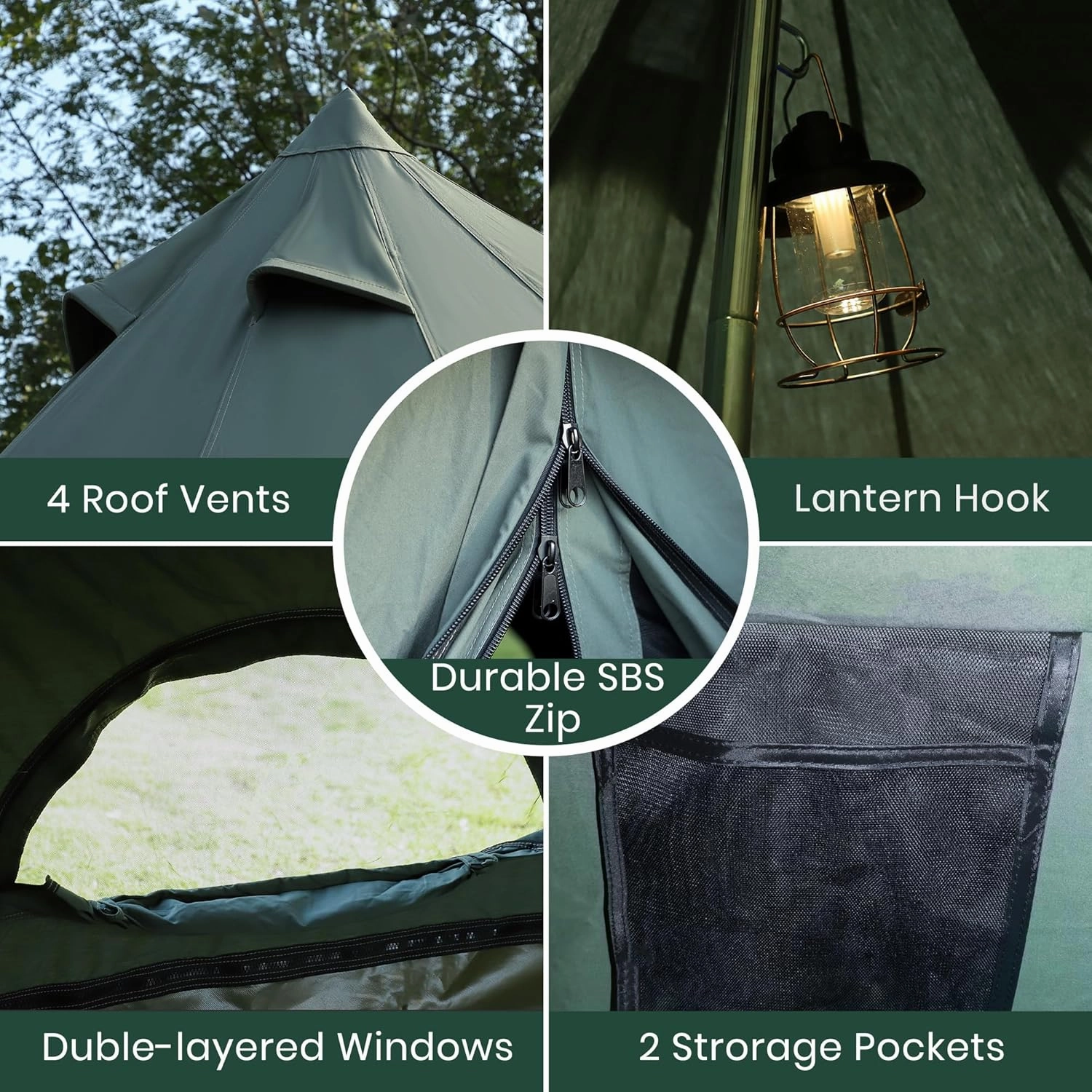 Canvas Bell Yurt Tent, 4-Seasons Shelter with Stove Jack & Waterproof, Luxury Camping Tent for Family Outdoor Adventures, 6-8 Person Use (3M-Army Green(10'))