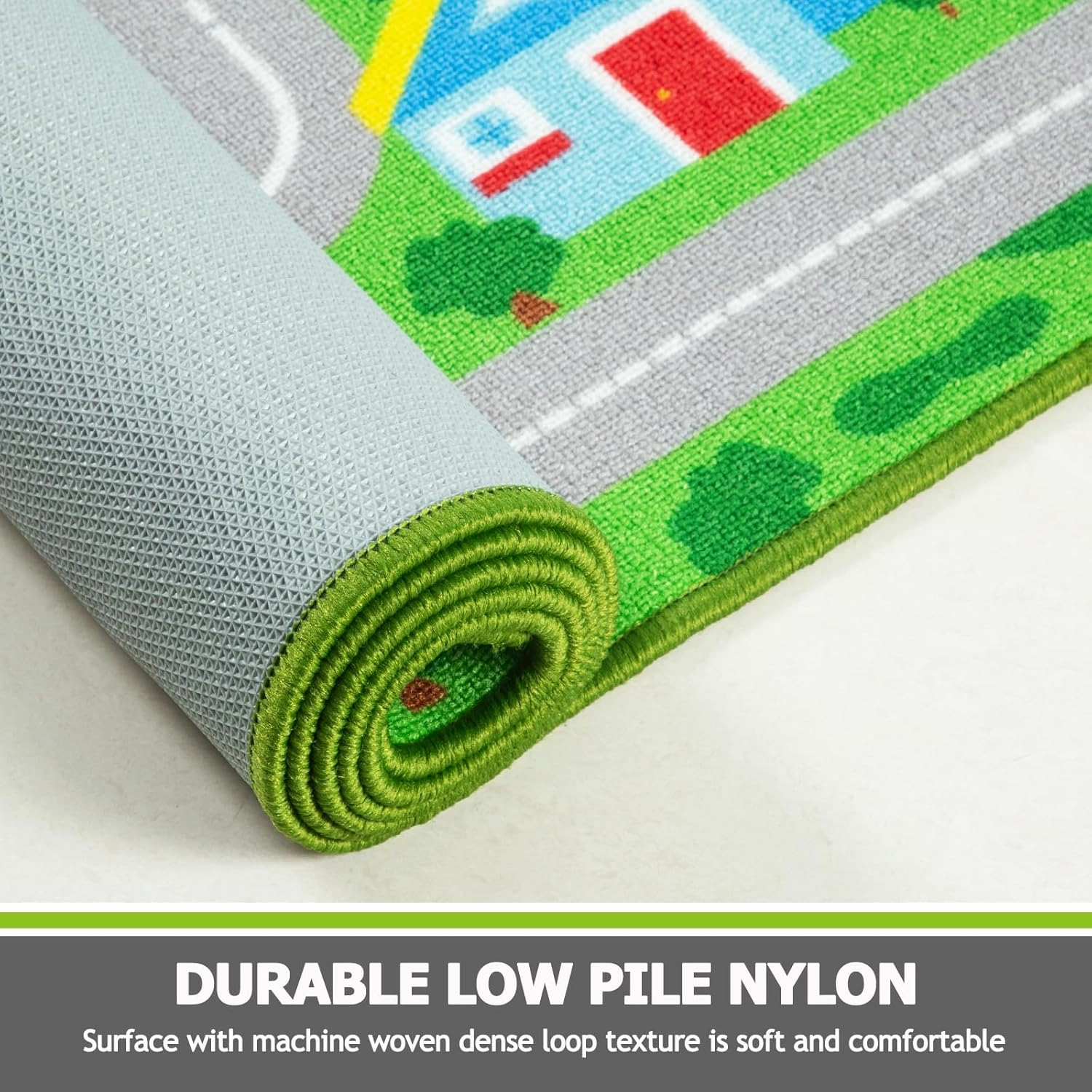 Capslpad Green Car Road Kid Rug Carpet Playmat for Playoom Traffic Road Kids Play Mat for Toddler Non Slip Washable City Map Race Track Carpet Rug for Kids Room Bedroom Nursery Room Decor,6.6'x5'