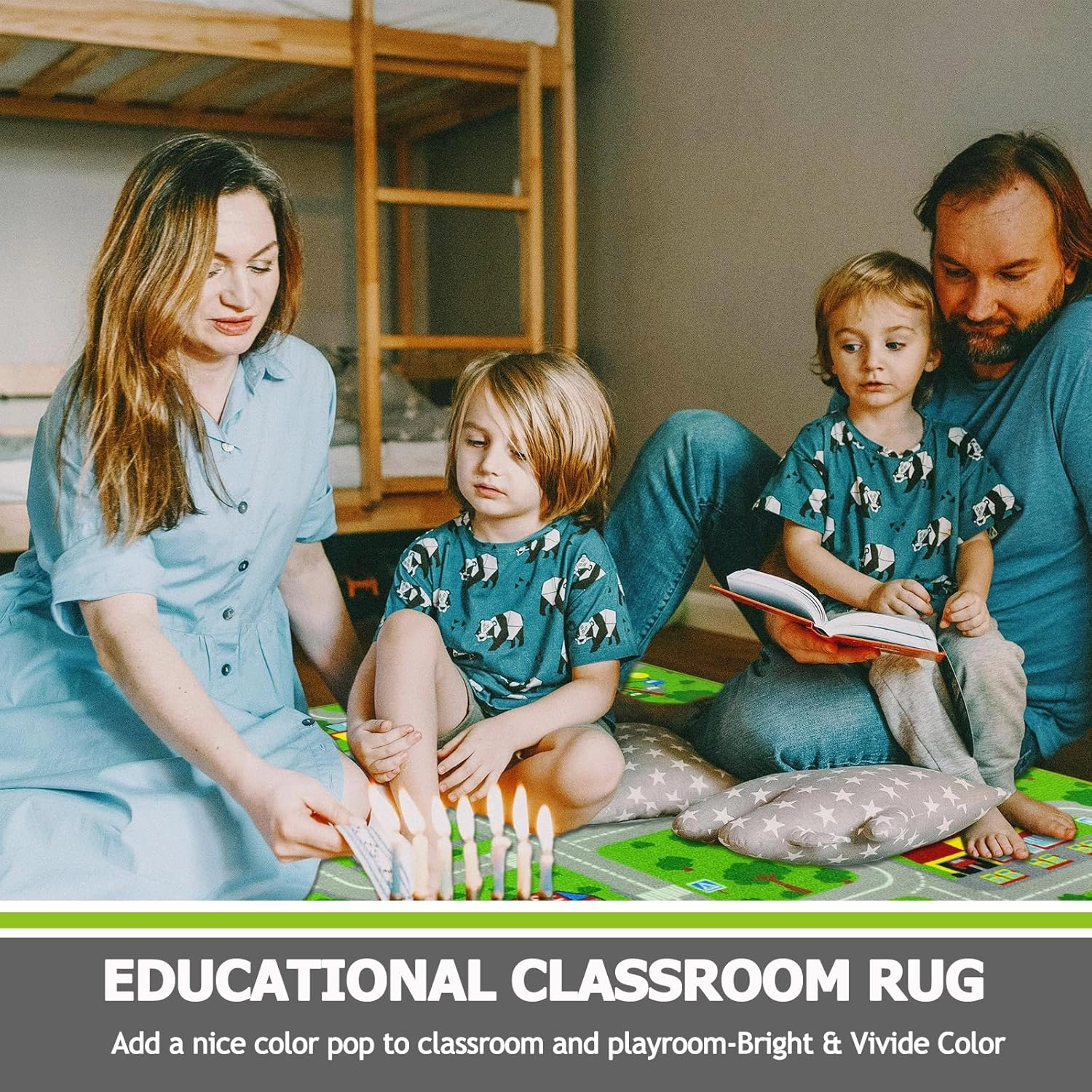 Capslpad Green Car Road Kid Rug Carpet Playmat for Playoom Traffic Road Kids Play Mat for Toddler Non Slip Washable City Map Race Track Carpet Rug for Kids Room Bedroom Nursery Room Decor,6.6'x5'