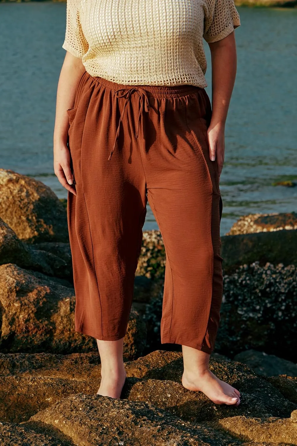 CARCOS Plus Size Pants Womens Summer Palazzo Harem Pants Drawstring Lantern Beach Pant Ankle Vacation Pant with Pocket Xl-5XL