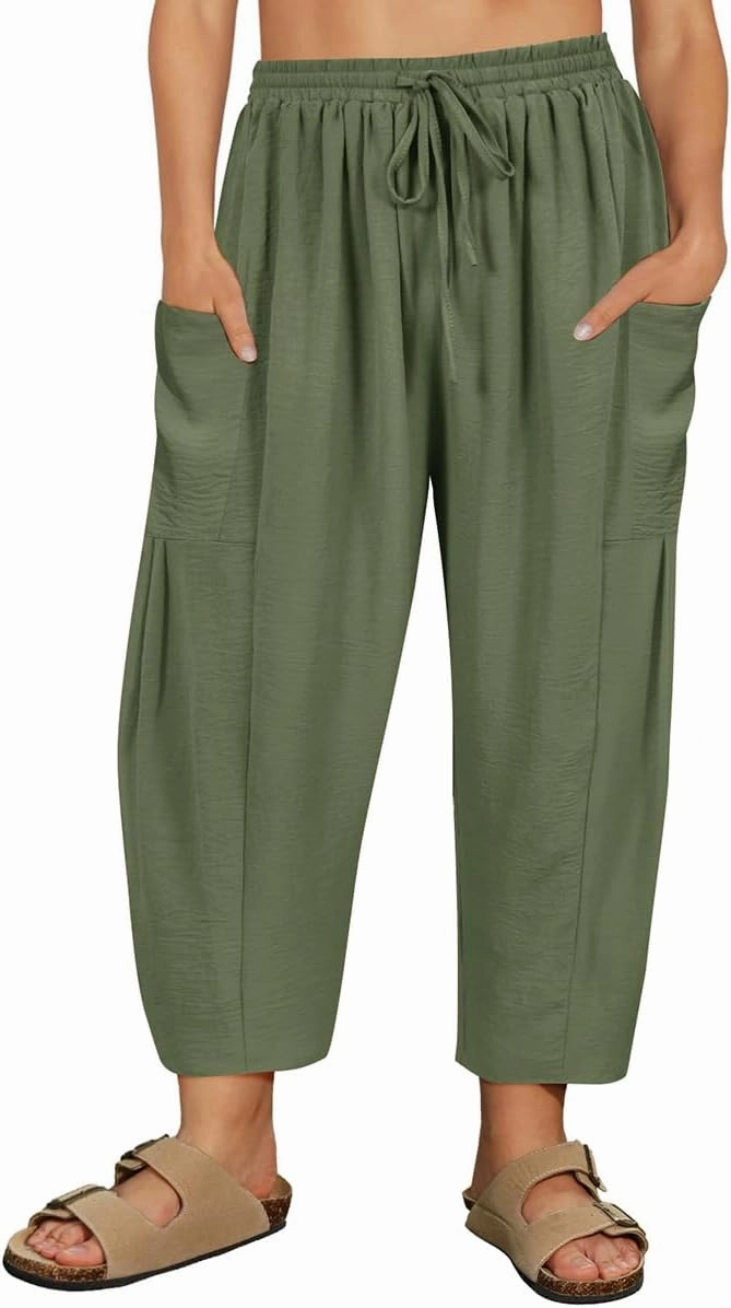 CARCOS Plus Size Pants Womens Summer Palazzo Harem Pants Drawstring Lantern Beach Pant Ankle Vacation Pant with Pocket Xl-5XL
