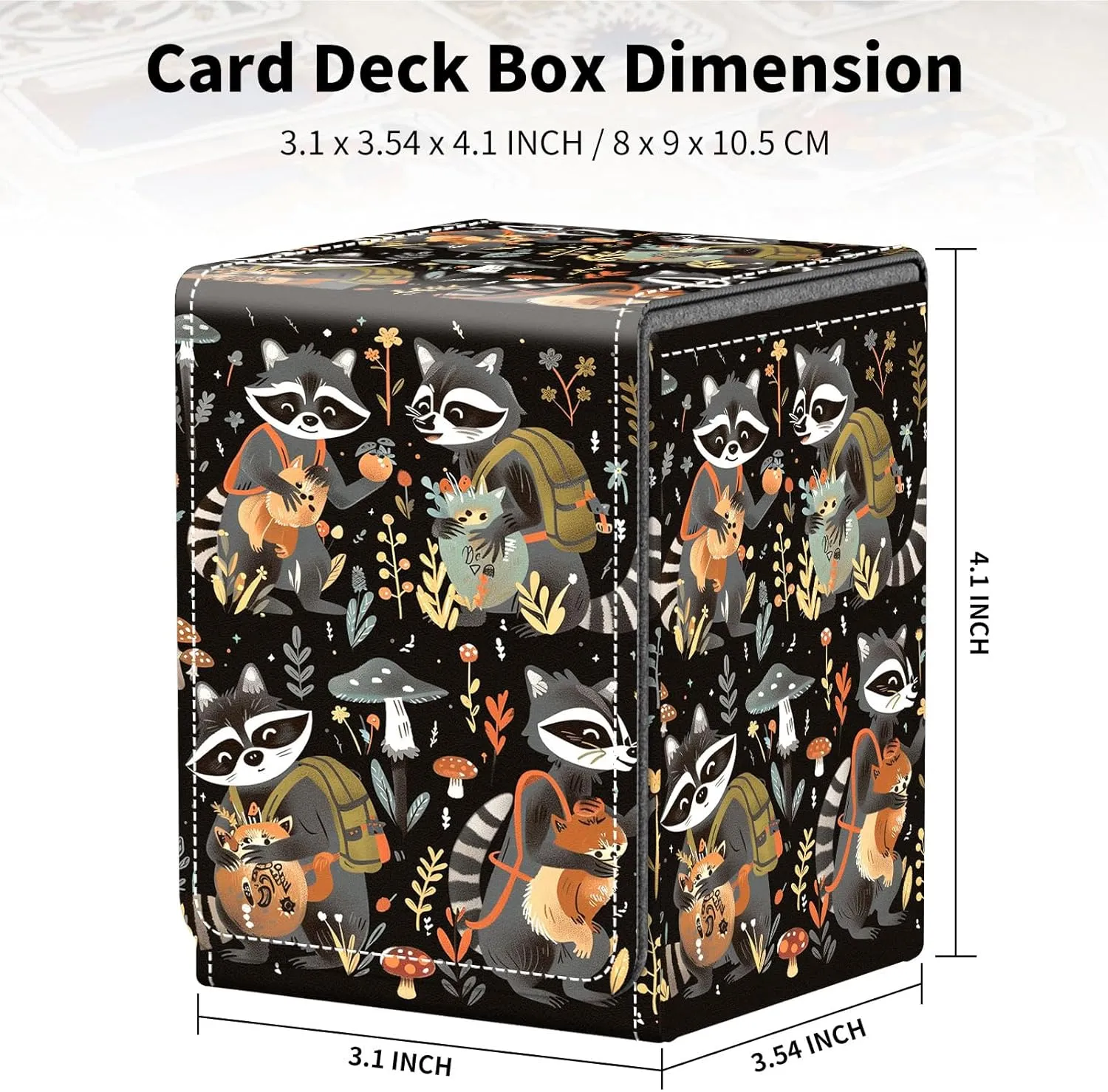 Card Deck Box for Trading Cards, MTG Deck Box Fits 100  Single Sleeved Cards, PU Leather Strong Magnet Card Deck Case Holder for Magic Commander TCG CCG, Cute Raccoons