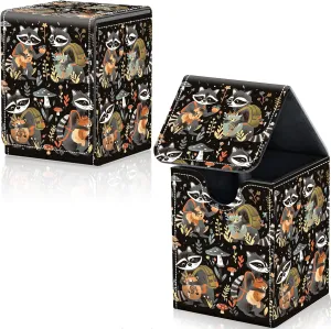 Card Deck Box for Trading Cards, MTG Deck Box Fits 100  Single Sleeved Cards, PU Leather Strong Magnet Card Deck Case Holder for Magic Commander TCG CCG, Cute Raccoons
