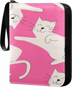 Card Binder 4 Pocket, Trading Card Binder Holder Fits 400 Cards with 50 Sleeves, Card Collection Binder Album Book Holder for Baseball Football Games Cards, Cute Simple Cat