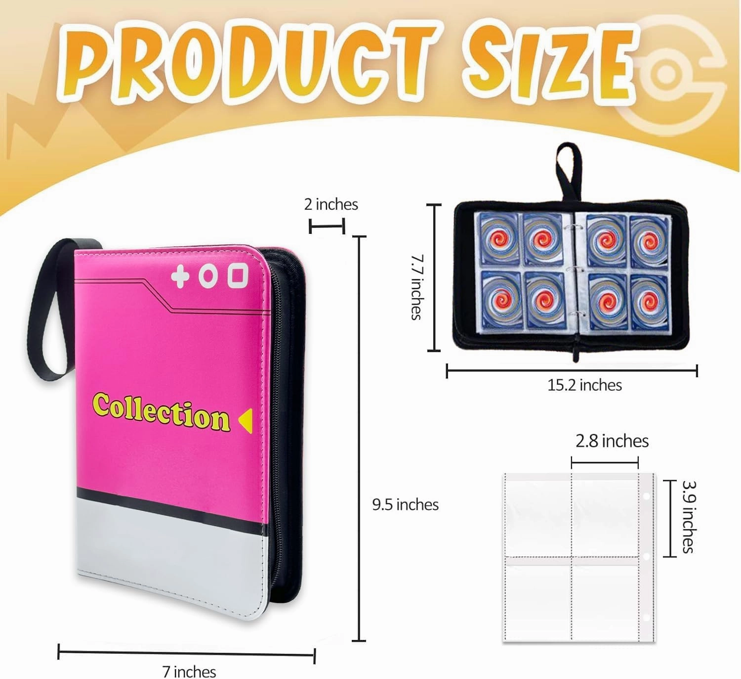Card Binder Collection Trading Albums Fits 400/900 Cards with 50 Removable Sleeves, for MTG,TCG, Game Sport Cards Album Holder With Zipper Gifts for Boys and Girls (400, pink)