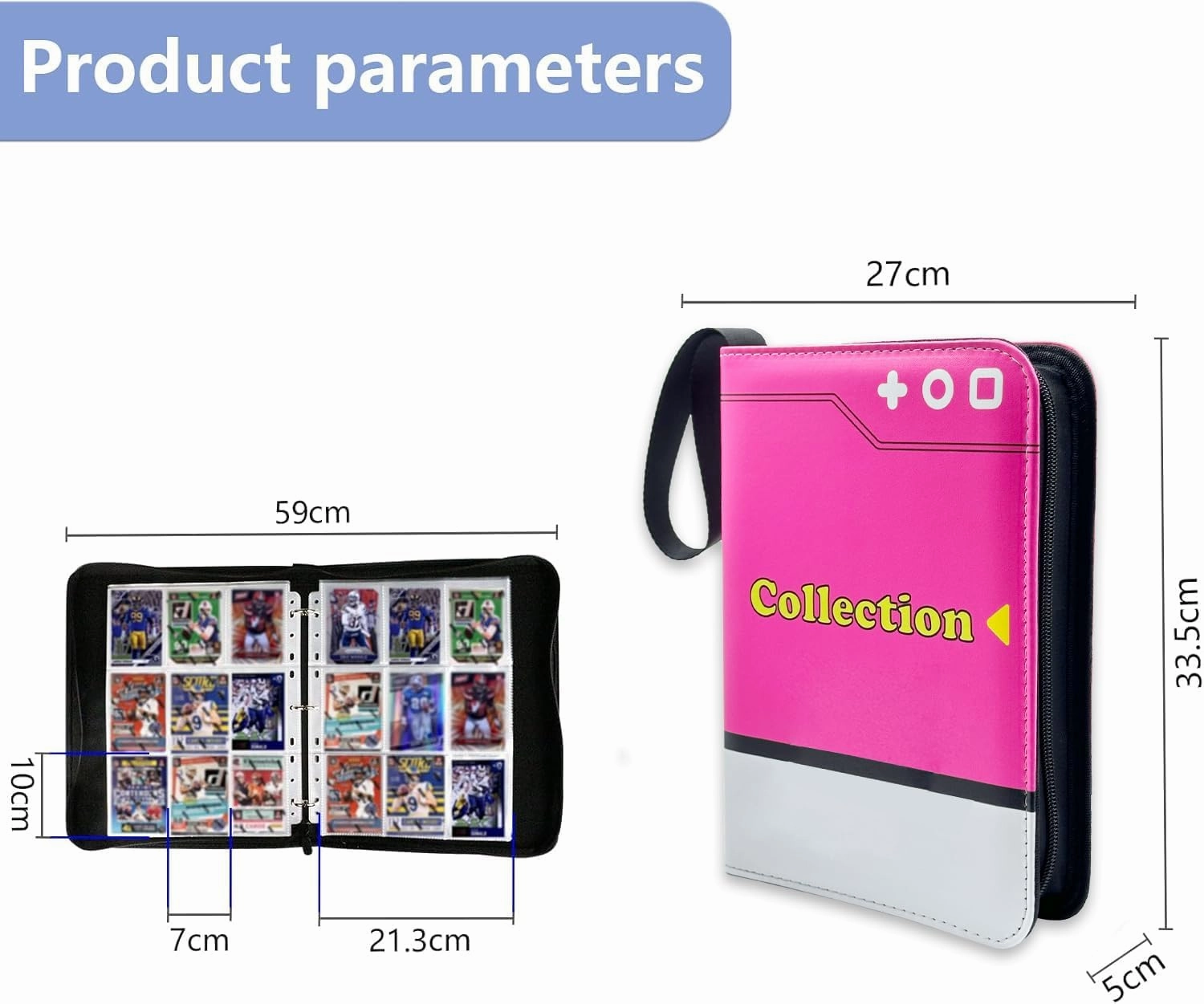 Card Binder Collection Trading Albums Fits 400/900 Cards with 50 Removable Sleeves, for MTG,TCG, Game Sport Cards Album Holder With Zipper Gifts for Boys and Girls (400, pink)