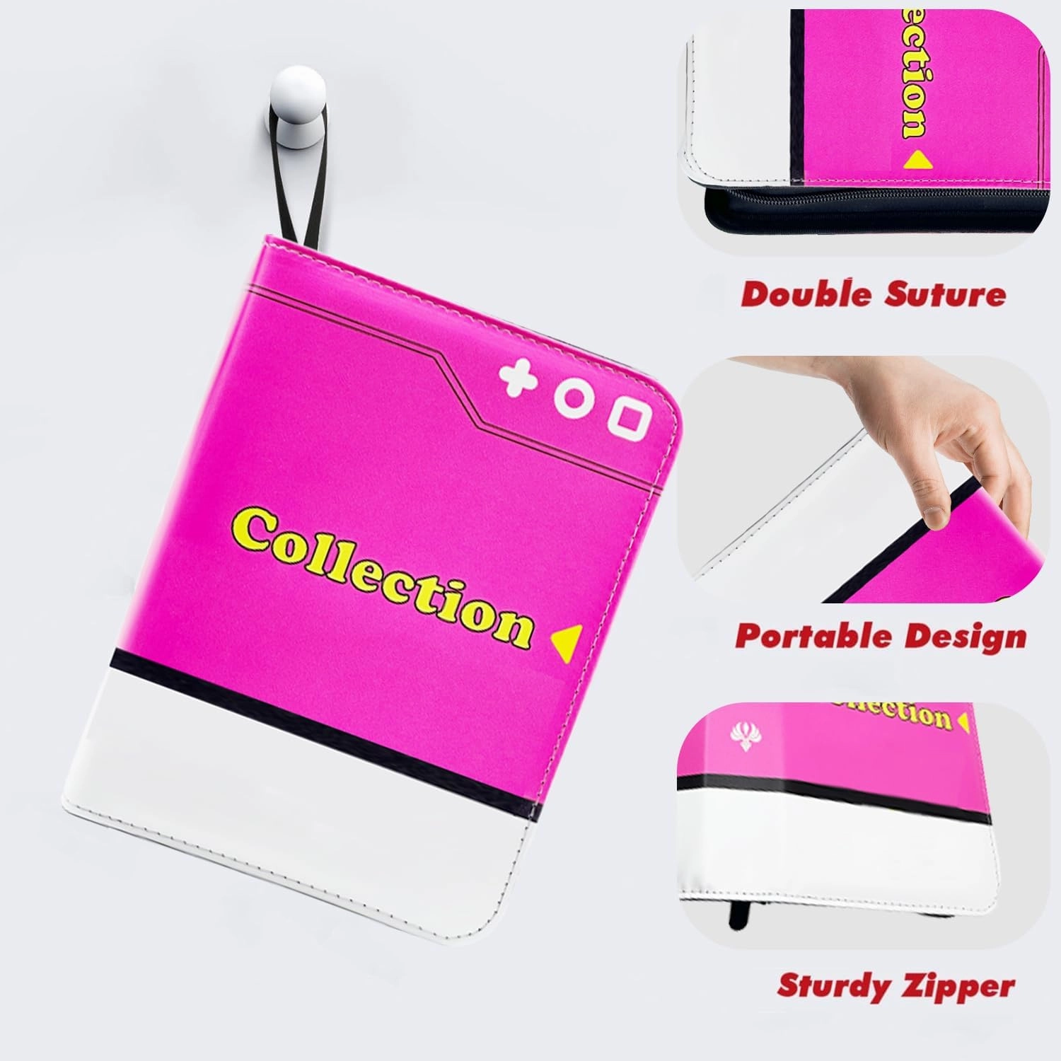 Card Binder Collection Trading Albums Fits 400/900 Cards with 50 Removable Sleeves, for MTG,TCG, Game Sport Cards Album Holder With Zipper Gifts for Boys and Girls (400, pink)