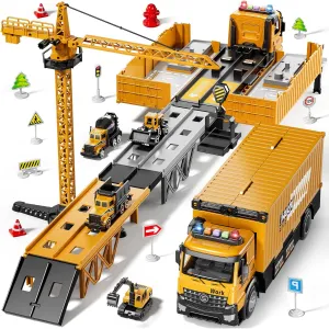 Carrier Truck Race Track Boy Toddlers Toys, Truck Toys for Toddlers 3-5 5-7, Toy Transport Car Truck with Tower Crane Light Sound, Truck Car Gifts for Age 3 4 5 6 7 Years Old Boys Girls