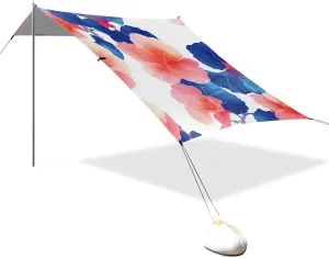 Cartoon Begonia White Designed UPF50  Beach Cabana Easy Setup Outdoor Sun Shade with Sand Pockets for Camping, Picnics, Backyard Sombra para Playa