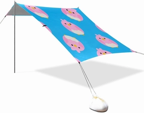 Cartoon Cute Pink Bird Designed UPF50 Foldable Beach Canopy Water-Resistant Sun Shade with Sand Shovel for Camping, Picnics, Backyard & Fishing paraguas para Playa