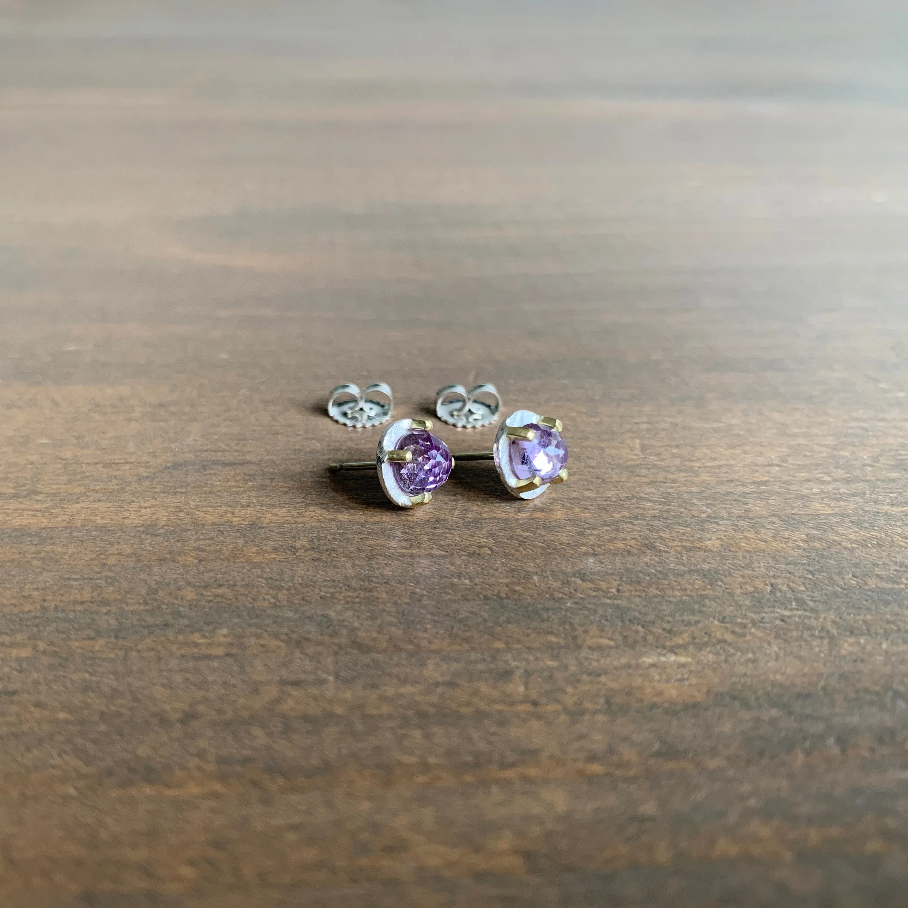 Carved Prong Set Amethyst Studs