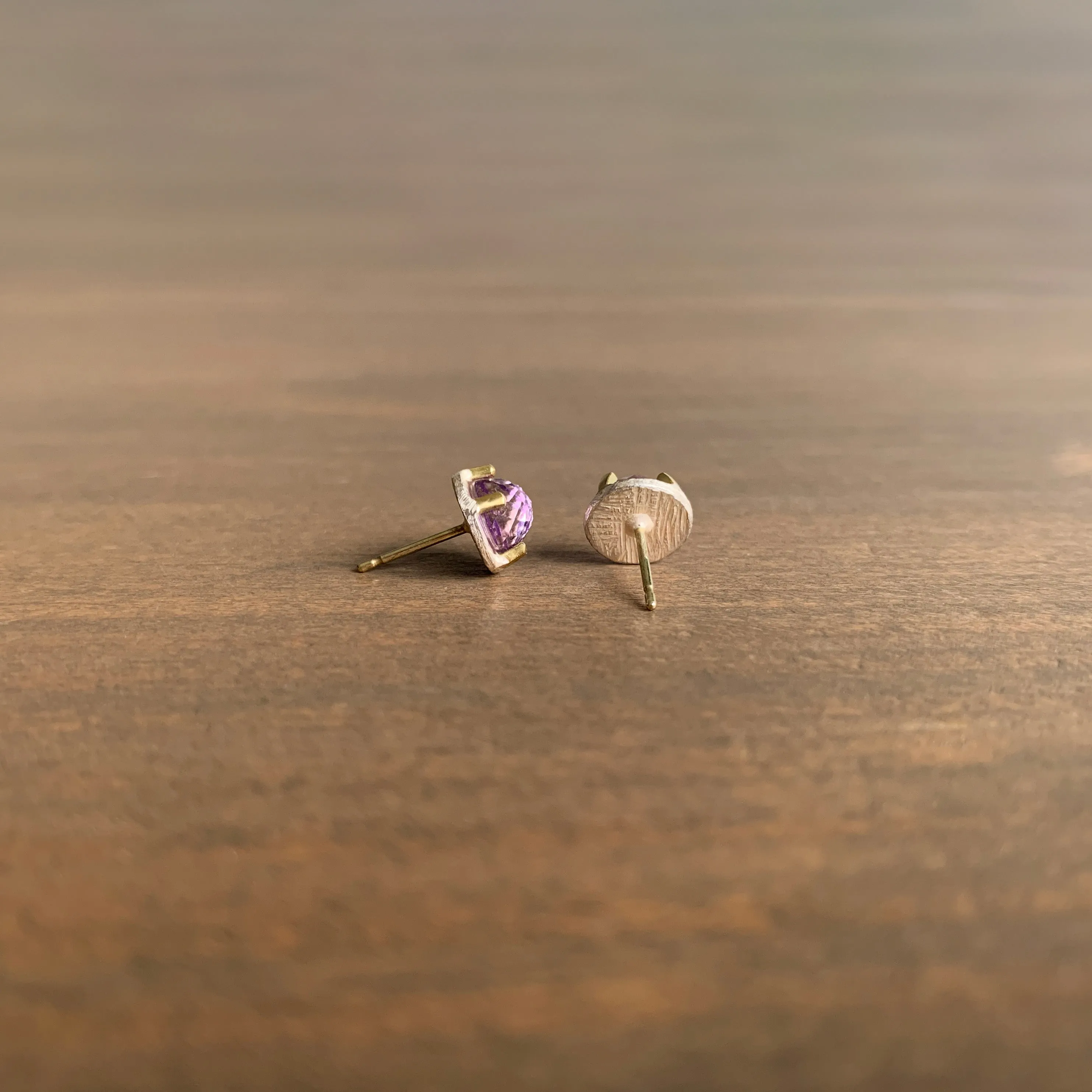 Carved Prong Set Amethyst Studs