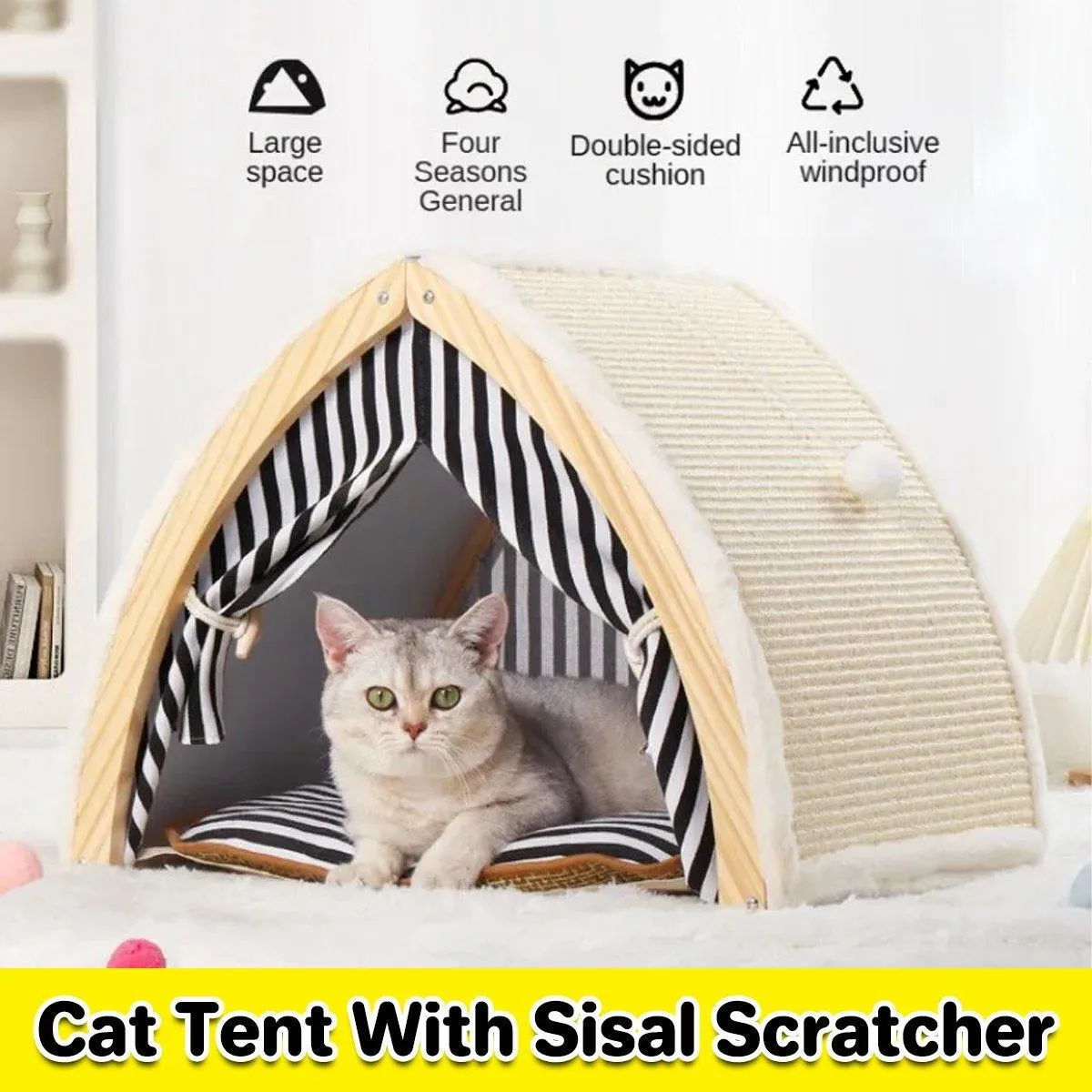 Cat House Tent Sisal Scratch Board Cat Villa Pet Nest With Double-Sided Mat