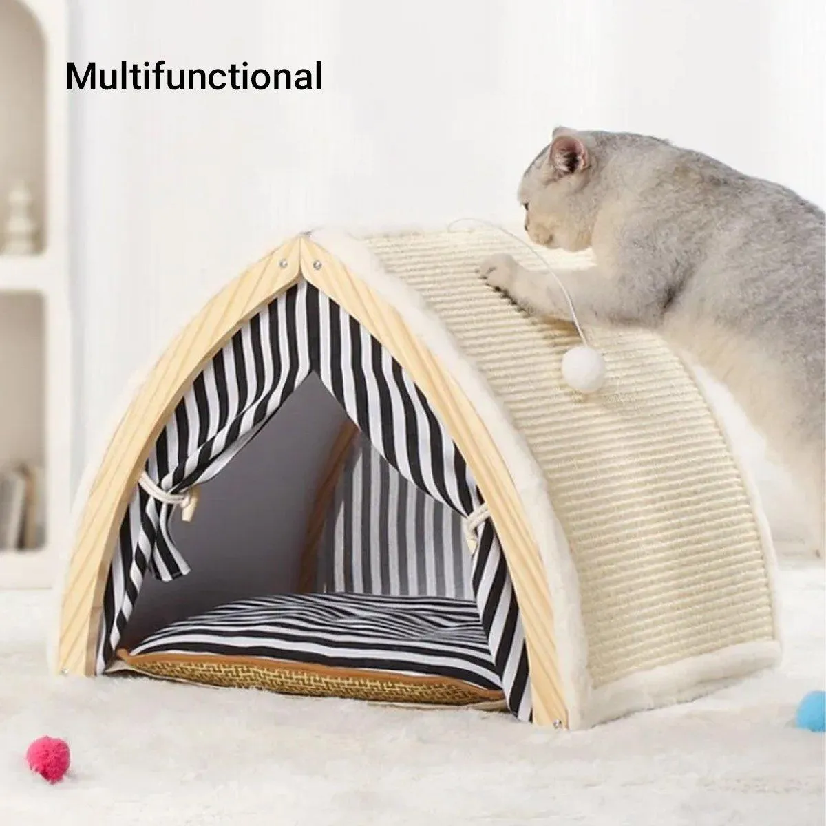 Cat House Tent Sisal Scratch Board Cat Villa Pet Nest With Double-Sided Mat