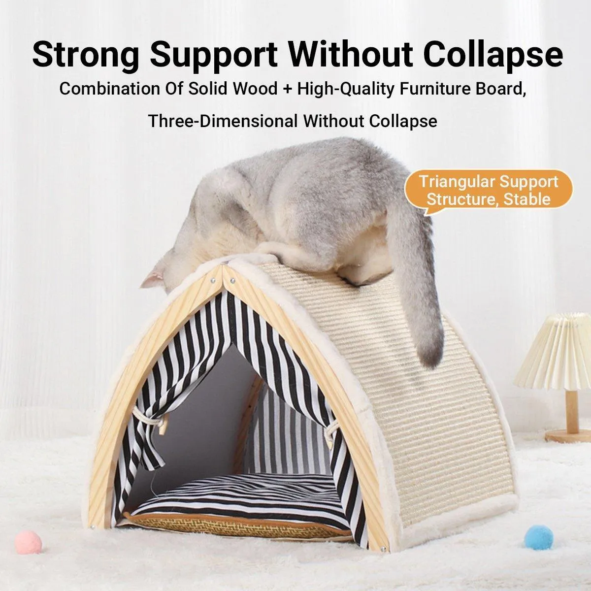 Cat House Tent Sisal Scratch Board Cat Villa Pet Nest With Double-Sided Mat