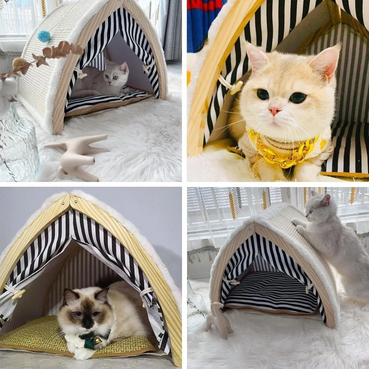 Cat House Tent Sisal Scratch Board Cat Villa Pet Nest With Double-Sided Mat