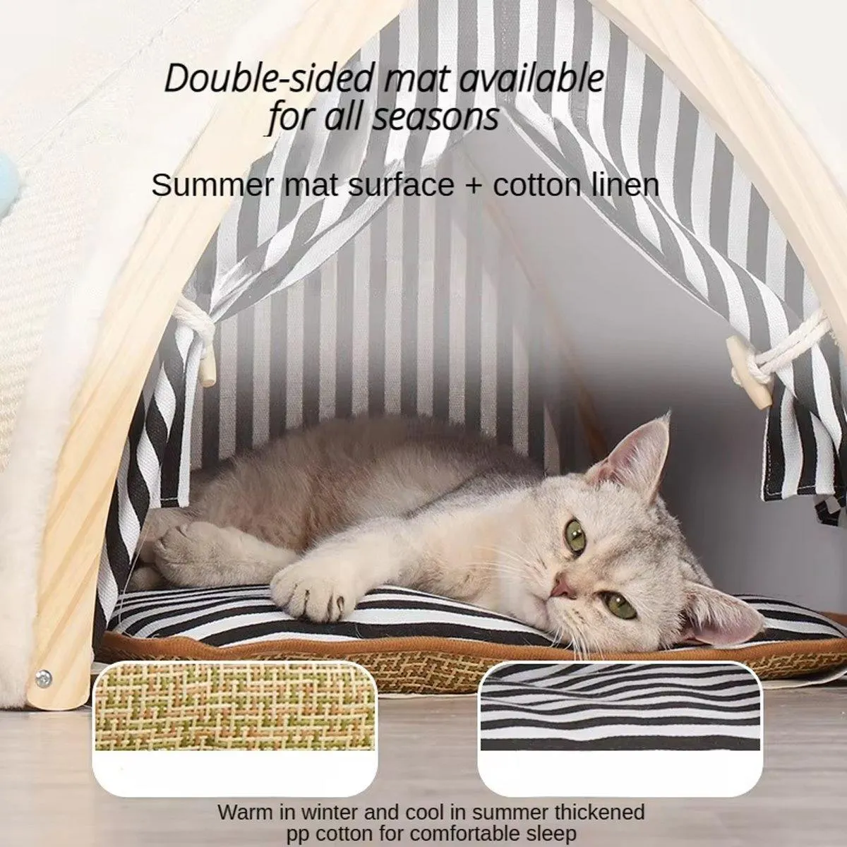 Cat House Tent Sisal Scratch Board Cat Villa Pet Nest With Double-Sided Mat