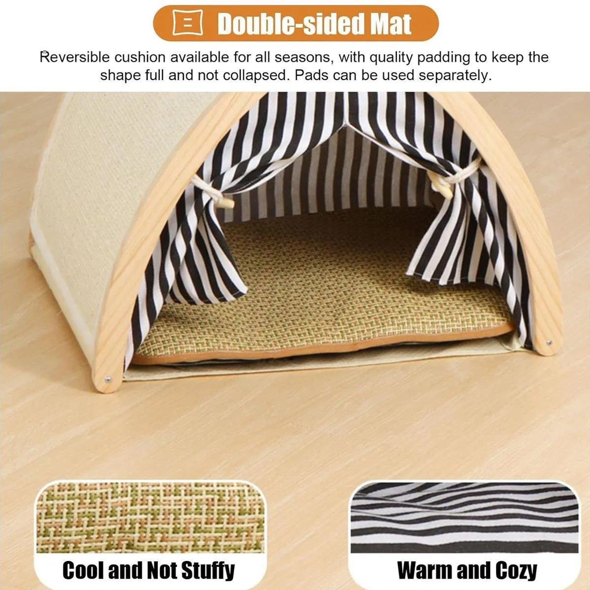 Cat House Tent Sisal Scratch Board Cat Villa Pet Nest With Double-Sided Mat