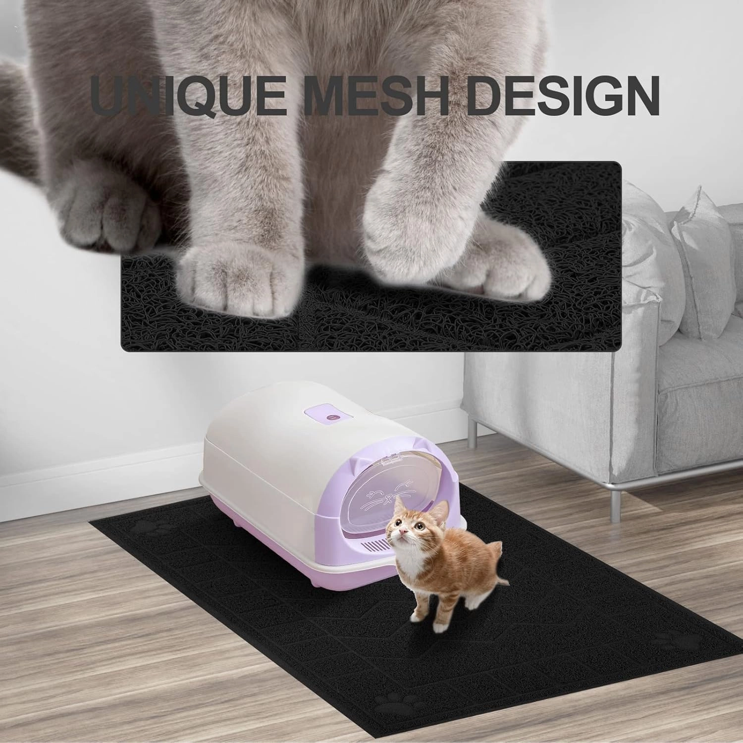 Cat Litter Mat, Litter Trapping Mat Soft on Kitty Paws, 47" x 35" Kitten Litter Box Mat for Cleaner Floors, Waterproof, Easy Clean, Durable XL Large Size Cat Litter Pad for Kitten.