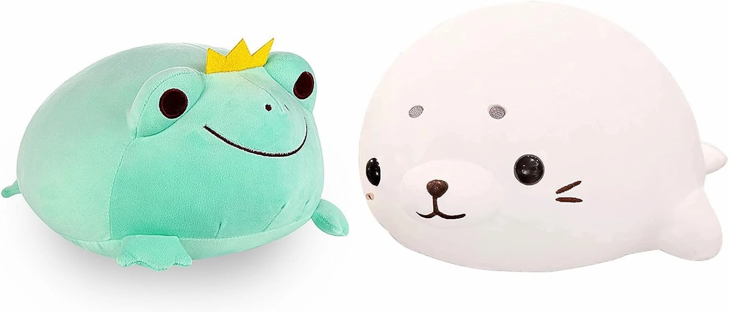 CAZOYEE Soft Frog Plush Toy Pillow and Plush Seal Hugging Pillow, Cute Stuffed Animal Cuddly Toy, Adorable Plushie Gift for 3 4 5 6 7 8 9 Years Old Boys Gifts Kids Children