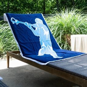 ChalkTalkSPORTS Guys Lacrosse Premium Beach Towel | Guys Lacrosse Jump Shot