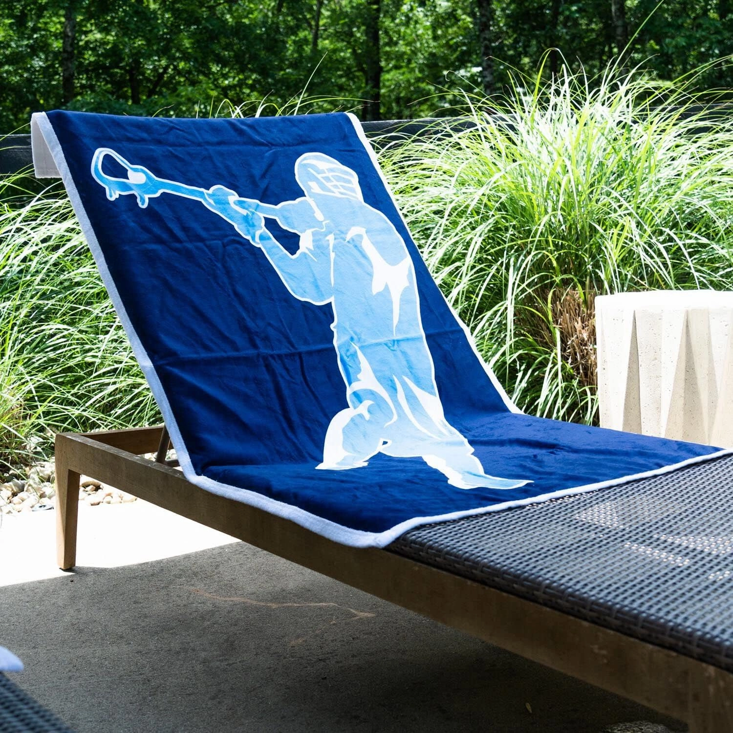 ChalkTalkSPORTS Guys Lacrosse Premium Beach Towel | Guys Lacrosse Jump Shot