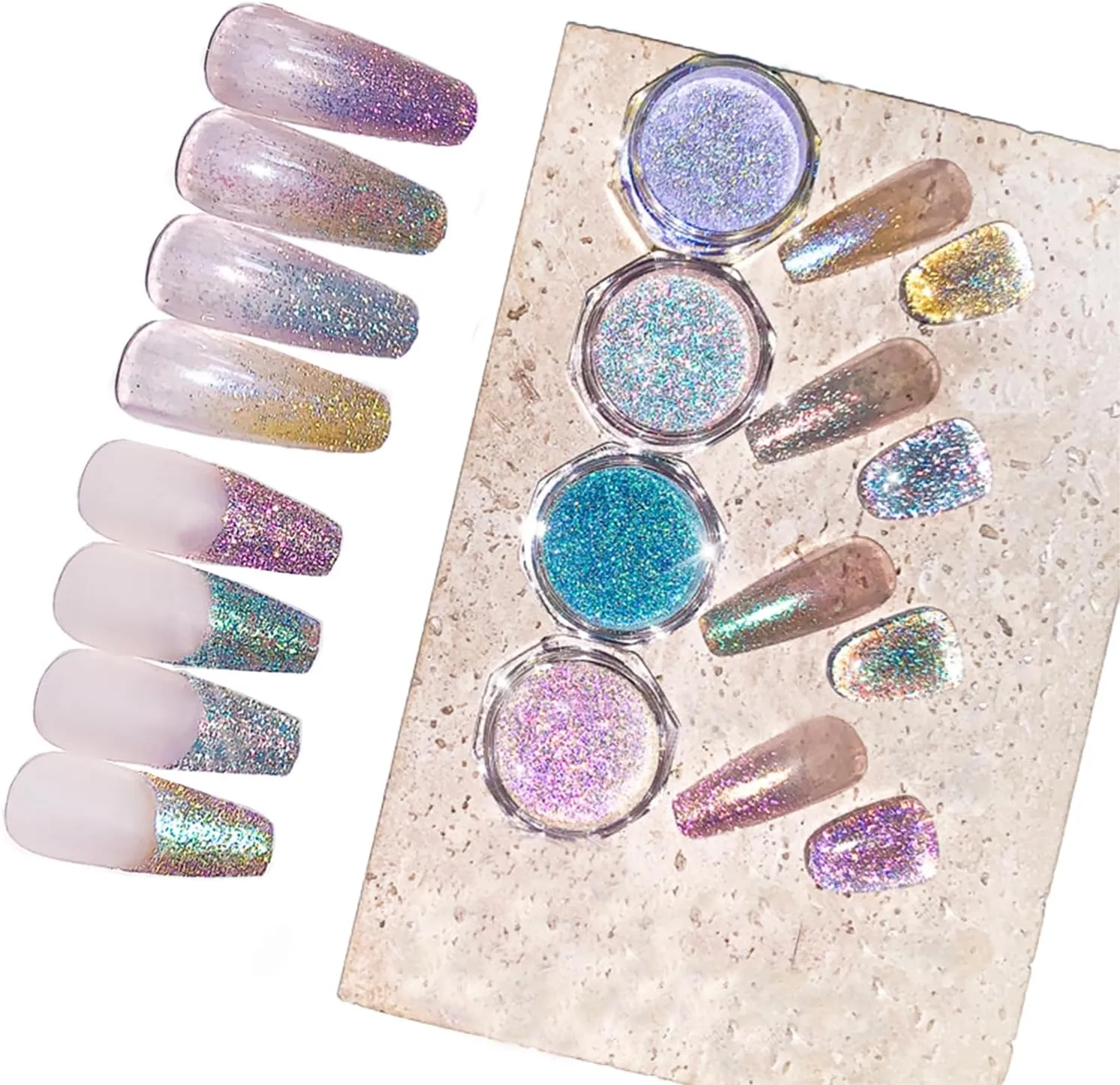 CHARMING MAY 4 Colors Holographic Nail Glitter Powder Set Shiny Metallic Chrome Nail Powder Kit for Acrylic Nails Sparkling Reflective Glitter Galaxy Effect for Party Nightclub(4 Colors(#1#2#3#4))