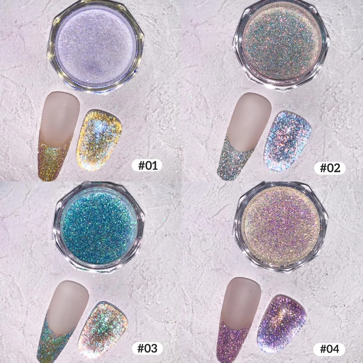 CHARMING MAY 4 Colors Holographic Nail Glitter Powder Set Shiny Metallic Chrome Nail Powder Kit for Acrylic Nails Sparkling Reflective Glitter Galaxy Effect for Party Nightclub(4 Colors(#1#2#3#4))