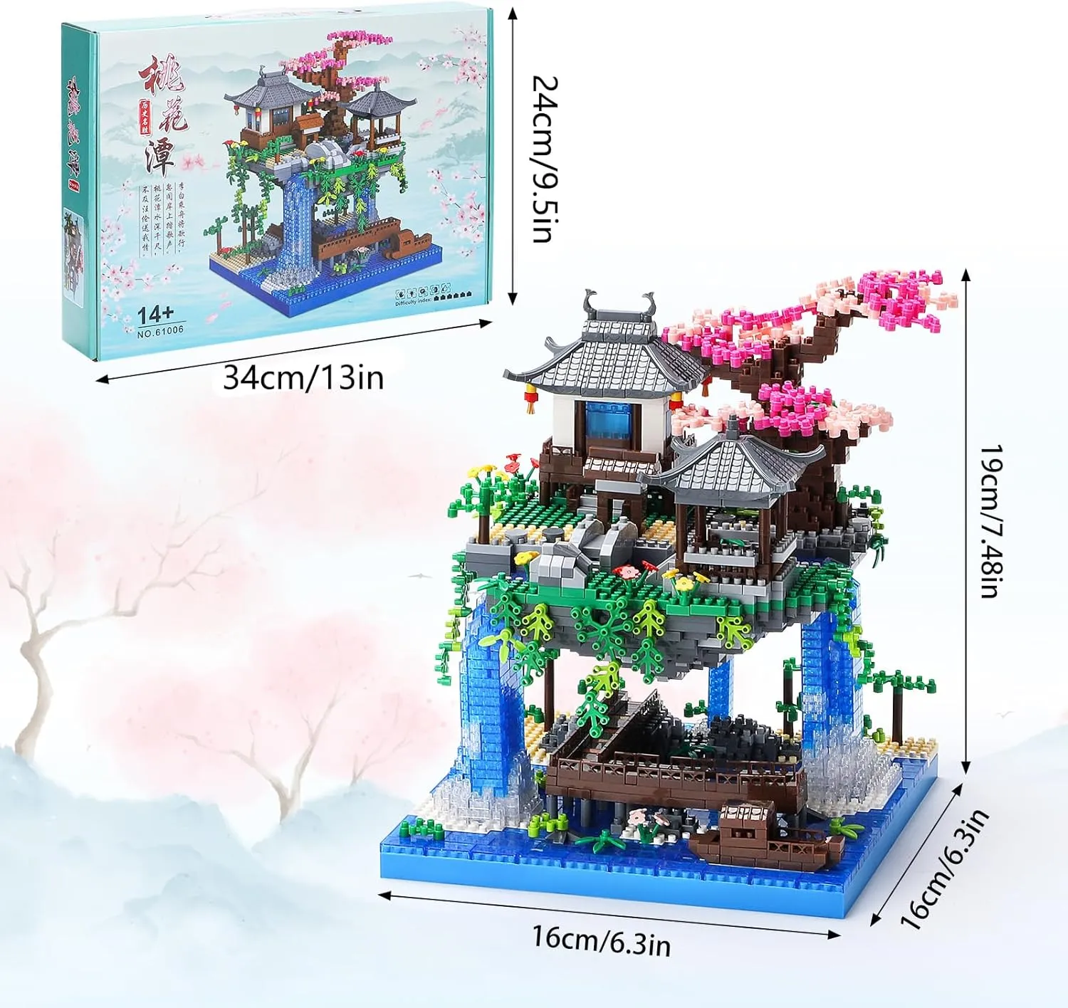 Cherry Blossom Bonsai Tree House Building Block Sets 3320PCS Chinese Architecture of Peach Blossom Micro Mini Building Set Toy Gift for Kids Adults