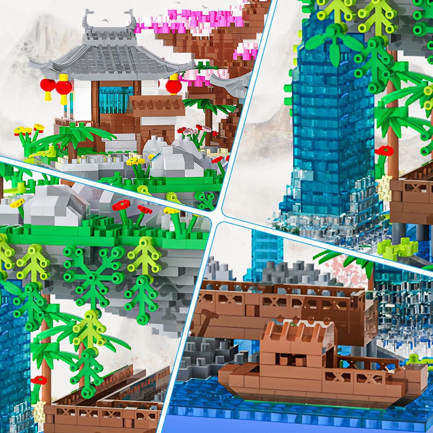 Cherry Blossom Treehouse Micro Mini Building Block Sets Japanese Bonsai Tree Peach Blossom Pool Architecture Building Model Toy Gift for Adults 2500 Pieces