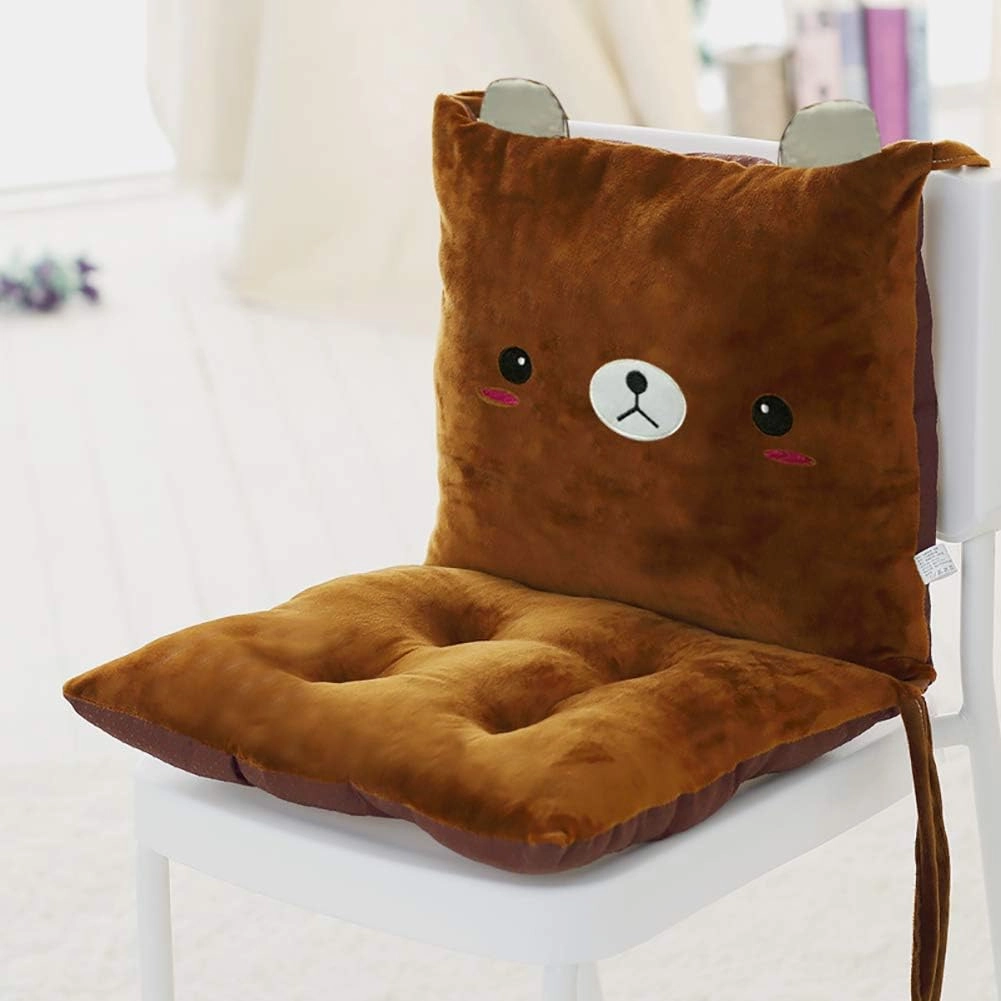 ChezMax Chair Cushion Plush Seat Cushion Back Cushion with Ties, Detachable Thickened Desk Chair Pads, Cartoon Waist Pillow Cushion Decor for Chair Car Office Patio Wheelchair, Cartoon Bear