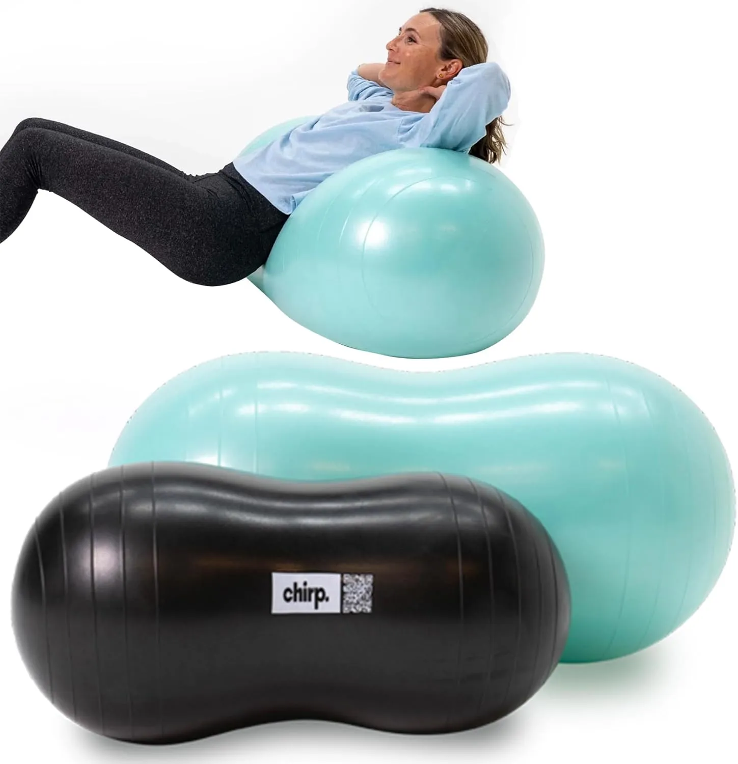 Chirp Cloud Peanut Mobility Ball for The Back, Physical Therapy Massager for Adults, Exercise Balance Ball, Sensory Therapy Toys for Autism & ADHD - 2 Pack (Mint 100x50cm, Black 60x30cm