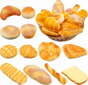 Chivao 12 Pieces Fake Food Realistic Artificial Toy Slice Fake Decoration Macaroon Birthday Toys Faux Simulation Croissant Model PU Photography Props(Bread)