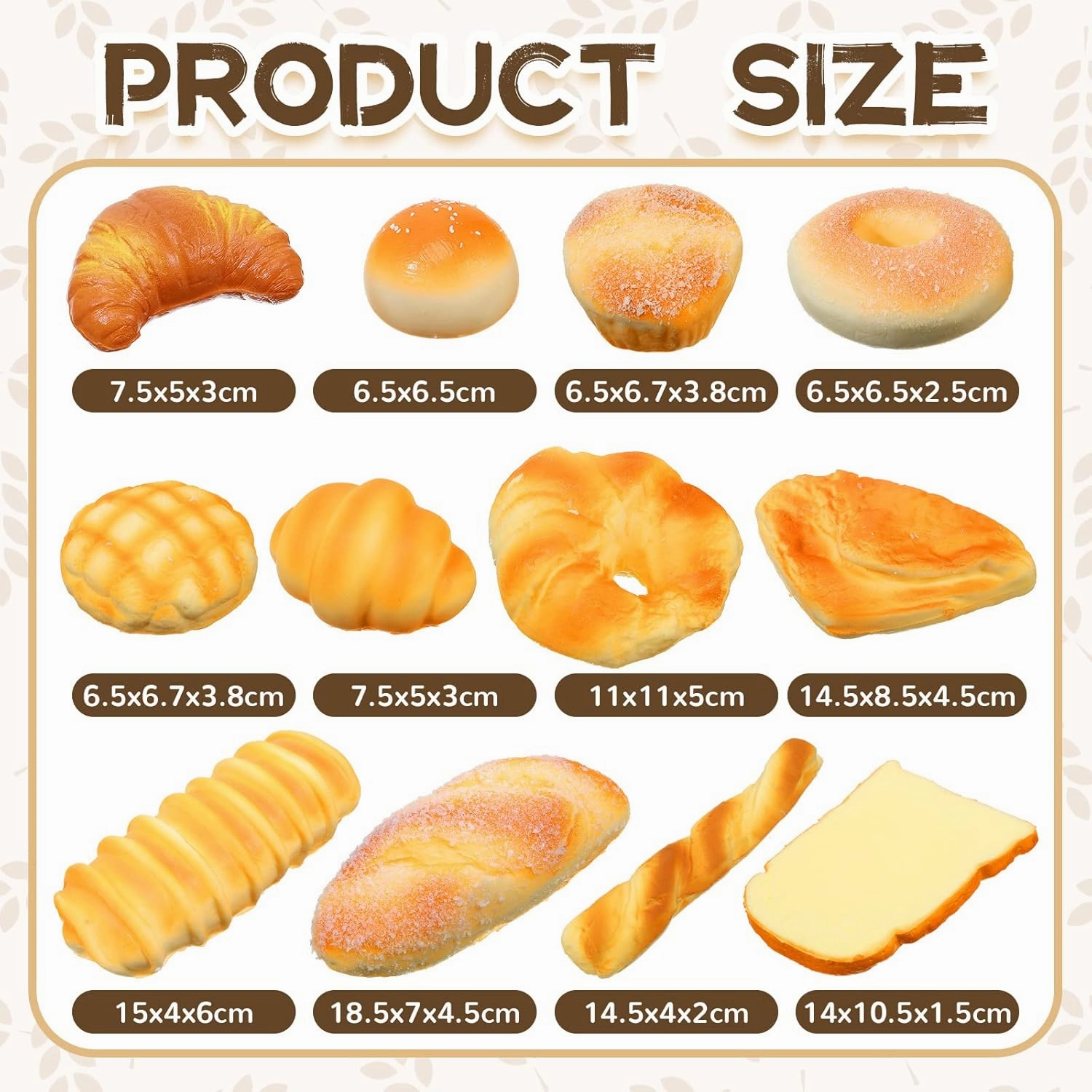 Chivao 12 Pieces Fake Food Realistic Artificial Toy Slice Fake Decoration Macaroon Birthday Toys Faux Simulation Croissant Model PU Photography Props(Bread)