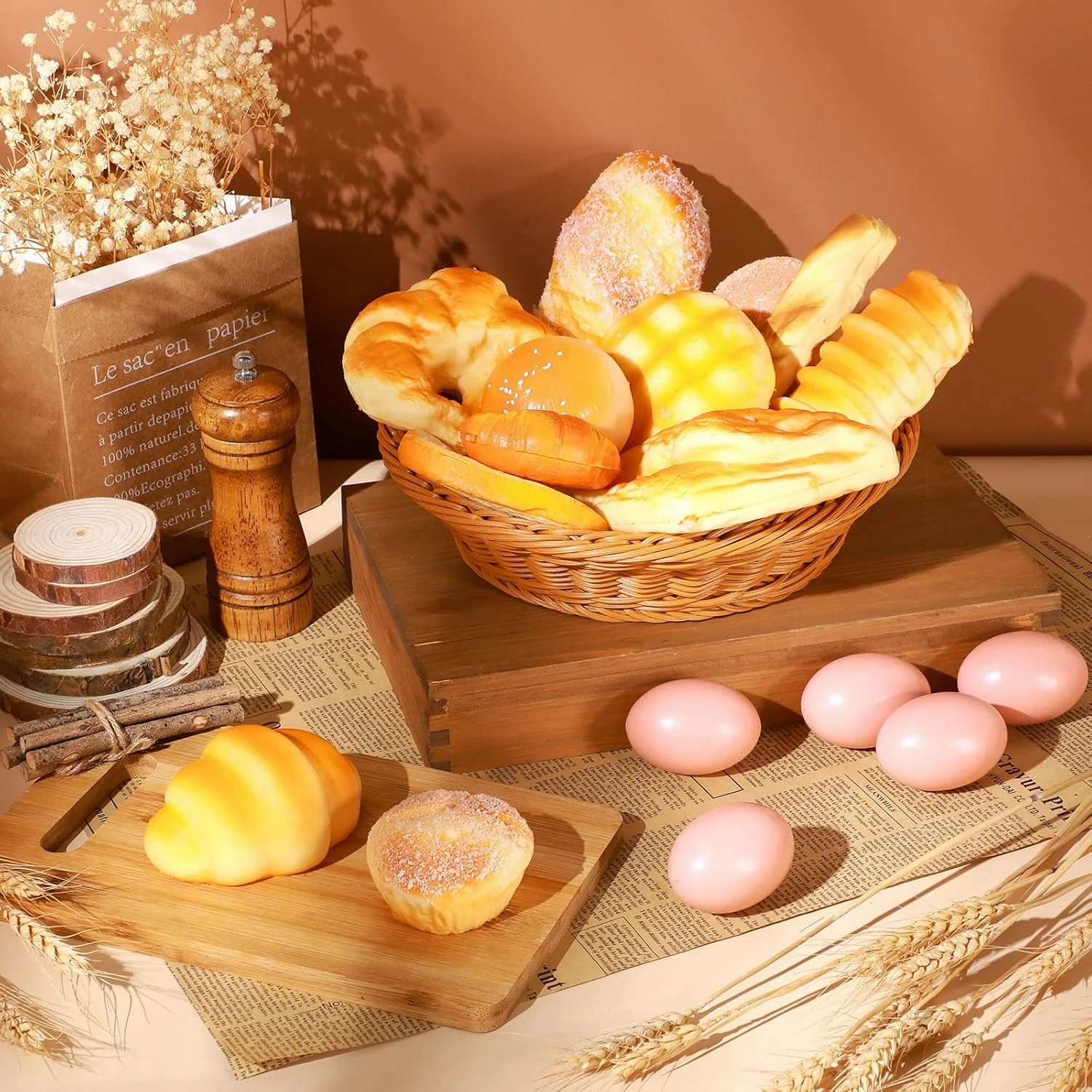 Chivao 12 Pieces Fake Food Realistic Artificial Toy Slice Fake Decoration Macaroon Birthday Toys Faux Simulation Croissant Model PU Photography Props(Bread)