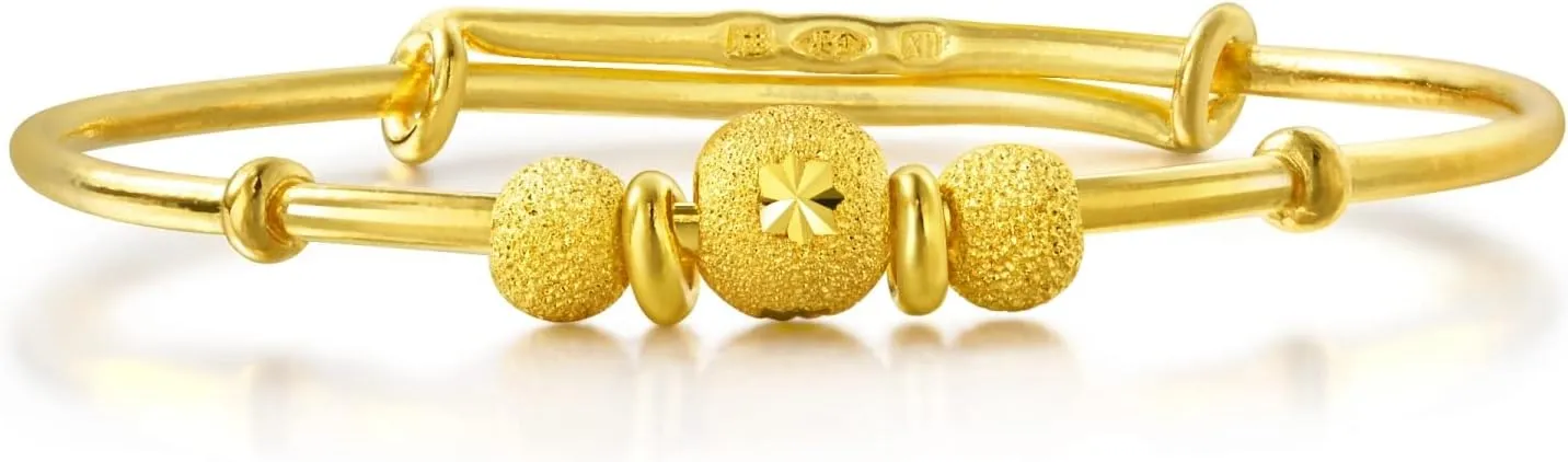 CHOW SANG SANG 999.9 24K Solid Gold Price-by-Weight 4.49g Gold Twisted Chain with Bells Bangle for Tiny Size 31484K | Adjustable Size