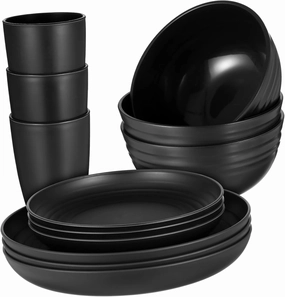 Ciieeo 1 Set Camping Dinnerware Set Straw Plates Bowls for Outdoor Dining Smooth Surface Materials Stylish Design for Dorms Camping