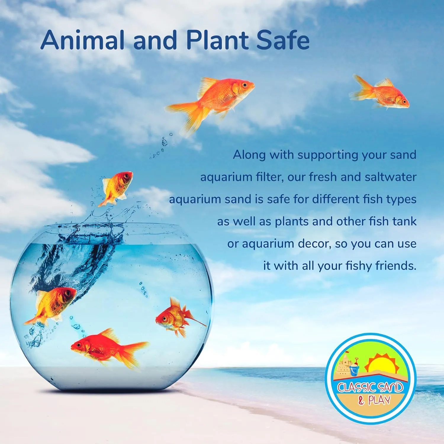 CLASSIC SAND & PLAY Natural Aquarium Sand for Freshwater and Saltwater Tanks, 20 lb. Bag, Improves Filter Life and Filtration Process, Pre-Washed Fine Sand, Natural