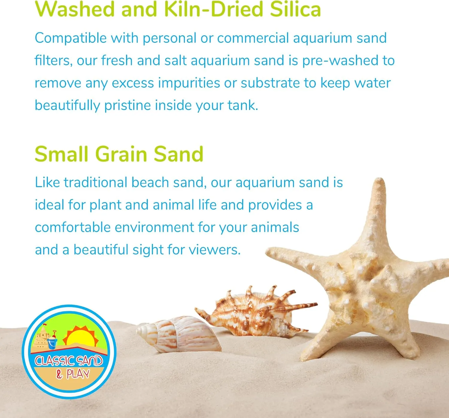 CLASSIC SAND & PLAY Natural Aquarium Sand for Freshwater and Saltwater Tanks, 20 lb. Bag, Improves Filter Life and Filtration Process, Pre-Washed Fine Sand, Natural
